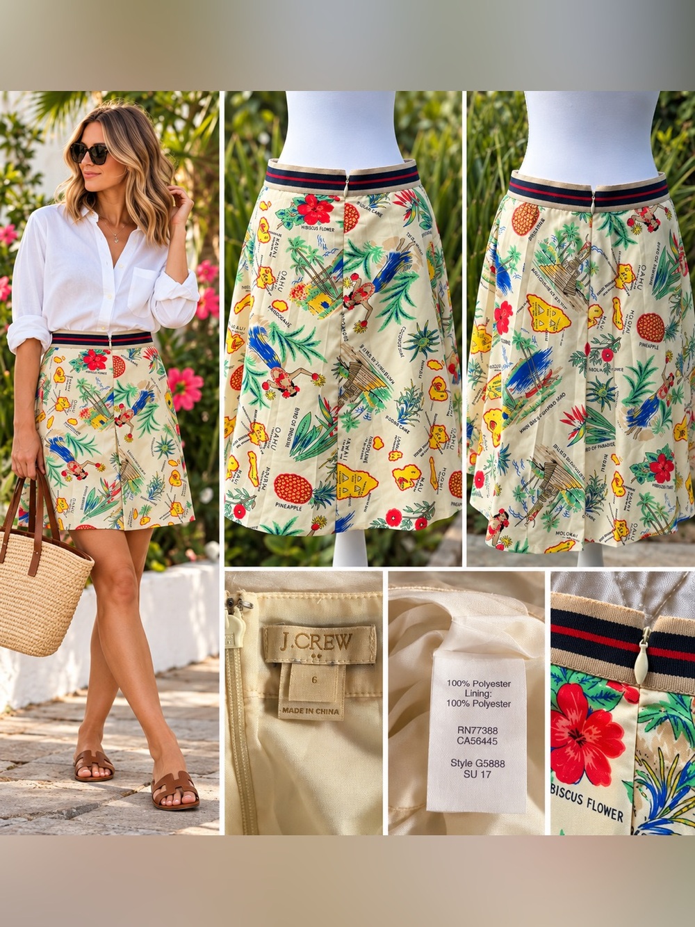 J.Crew Hawaii Tropical Print A-Line Skirt Size 6